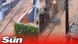 Landslide wipes out buildings and sweeps cars away in Brazil Shorts [upl. by Stearn]