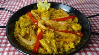 PAELLA MIXTA DE MARISCO Y POLLO  RECETA CASERA FÁCIL [upl. by Annaillil74]