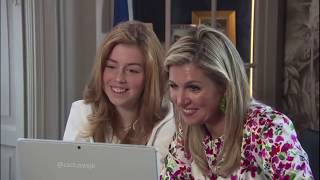 Koningin Maxima en prinses Alexia videobellen met Sydney Schmeltz [upl. by Suqram]