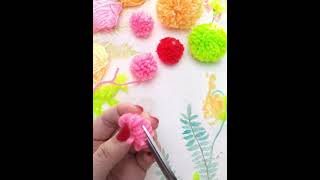 How To Make Pom Pom With Fork Pom pom Flowers BouquetDecor and Gift Idea  DIY pompom [upl. by Teena]