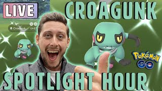 LIVE Shiny Croagunk Pokemon GO Spotlight Hour Grind [upl. by Ahders46]