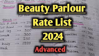 Beauty parlour rate list 2024  Beauty parlour price list advanced Beauty parlour course [upl. by Alegnasor]