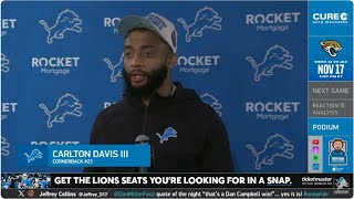 Postgame Interview  Carlton Davis III speaks to Lions mount a comeback to stun Texans in Week 10 [upl. by Eerol]