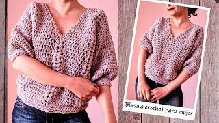 Blusa a crochet con cuello V para mujer ¡Paso a paso [upl. by Oir]