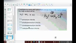 If methylamine reacts with hydrochloric acid as shown in the reaction below the major product will b [upl. by Adnawak]