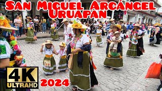 Barrio de San Miguel Arcángel Uruapan  Tradicional Desfile 2024 4k 🎇🎊🥁🎺 [upl. by Hurlbut825]