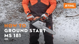 STIHL MS 181 ꘡ How to ground start using chainsaw with choke  Instruction [upl. by Raffaj]