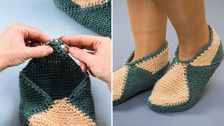 Simple and original knitted slippers  a detailed tutorial [upl. by Ainavi427]