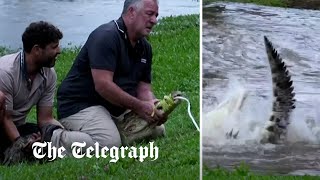 Crocodile infested floodwater pours through northeastern Australia [upl. by Haissi257]