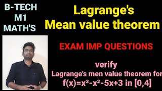 BTECHM1Lagranges Mean Value TheoremEXAM IMPORTANT QUESTIONSbtech btechmaths lagrangetheorem [upl. by Alleira]