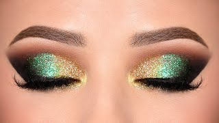 GREEN amp GOLD Glitter Smokey Eye makeup Tutorial [upl. by Okomot]