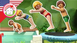 Playmobil english The Trampoline  The Hauser Family  toy films for kids [upl. by Lonny]