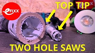 Electricians TIP Two hole saws on one arbor to enlarge an existing hole  shorts [upl. by Lytsirk617]