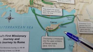 Paul and Barnabas First Missionary Journey Map Acts 13  14 [upl. by Harty]