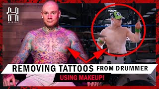 COVERING drummers TATTOOS with MAKEUP  Halocene [upl. by Novla777]