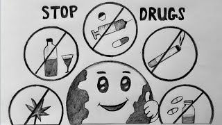 International Day Against Drug Abuse Drawing  How to Draw Stop Drug Drawing  Say No to Drug Poster [upl. by Aihtyc]