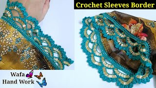 Beautiful Crochet Lace Pattern Beads On Dress 🩷 Crochet Sleeves Tutorial 😍 Qureshia Design 🧵 [upl. by Barber]