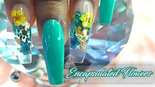 Acrylic Nails Tutorial  Acrylic Nails for Beginners  How To Encapsulated Flowers with Nail Tips [upl. by Cirnek]