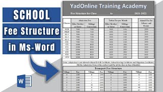 How to create Fee Structure for school college or University in Ms word 2019  Making Fee Structure [upl. by Eadrahs]