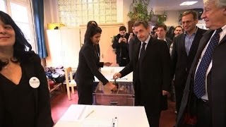 Primaire de la droite Nicolas Sarkozy vote à Paris [upl. by Noffets606]