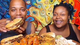 QUARTER POUND CHEESEBURGER  PHILLY CHEESESTEAK  HOT LEMON PEPPER WINGS MUKBANG 먹방 EATING SHOW [upl. by Elora]