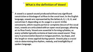 what is the definition of vowel [upl. by Loeb]