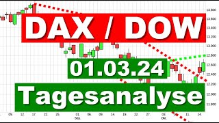 DAX DOW Charttechnik ✯ Tagesausblick ✯ Chartanalyse für den 01032024 Aktien Wertpapiere traden [upl. by Rebah]