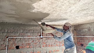 Ceiling plastering Techniques Roof Concrete ceiling perfect Plaster with cementPlastering skills [upl. by Revell]