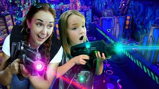 MOM and NiKO crazy ARCADE DATE Laser Tag Riding a Race Kart giggle icecream new family cartoon [upl. by Reyem855]