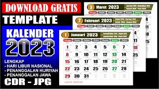 Kalender 2023 Lengkap dengan tanggal merah Masehi Hijriyah Jawa  Download format CDR  Template [upl. by Hoy]