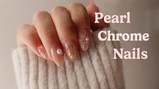 Pearl Chrome Nails ♡˚｡⋆ selfnail art  soft gelx [upl. by Basset]