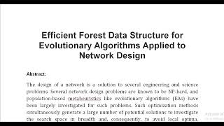 Efficient Forest Data Structure for Evolutionary Algorithms Applied to Network Design [upl. by Dasa]