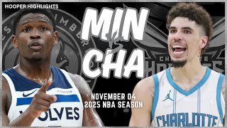 Minnesota Timberwolves vs Charlotte Hornets Full Game Highlights  Nov 4  2025 NBA Season [upl. by Annis]