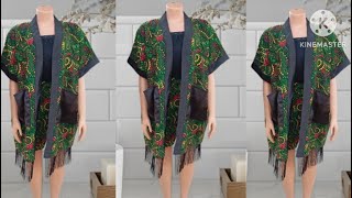 Simplest way to make a V neck kimono jacket with fringebeginners friendly [upl. by Prestige]