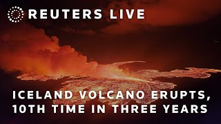 LIVE Iceland volcano erupts for the tenth time in three years [upl. by Darrill280]