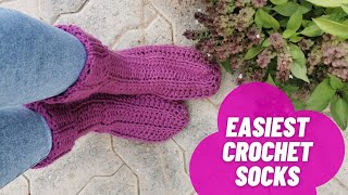 Easiest Crochet Socks 2 Hour Pattern for Booties Heart and Craft Beginner Friendly Free Pattern [upl. by Yelats]