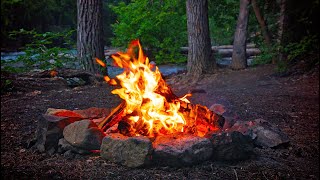 🔥 CAMPFIRE AMBIENCE  Relaxing River Water and Crackling Fire Sounds [upl. by Dewitt]