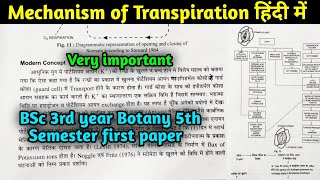 Mechanism of Transpiration in hindi  Opening and Closing of Stomata  BSc 3rd year Botany 5th Sem [upl. by Rossie696]