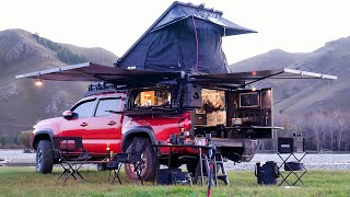 TRUCK CAMPING with a 3 SECOND AWNING in MONGOLIA [upl. by Nek683]