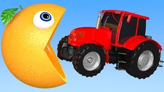 Learn Colors with PACMAN and Tractor Farm Street Vehicles Orange for Kid Children [upl. by Asile]