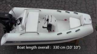 GRAND inflatable boat G340EF with 20HP Tohatsu outboardwmv [upl. by Nylesaj]