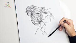 quotComplete black and white female portrait drawing tutorial with detailed details [upl. by Paschasia]