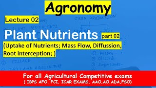 Nutrients uptake process mass flow Diffusion root interception lec 3 chapter  plant nutrients [upl. by Franza]