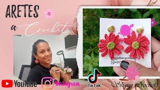 Aretes9 a crochet  Flor doble margarita [upl. by Annaillil]