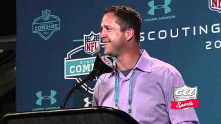 Class Act Sports  Coach John Harbaugh jokes w brother Jim during press conference [upl. by Hailahk]