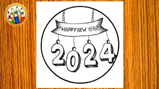 Happy New Year Drawing 2024  Circle Drawing Happy New Year Drawing 2024 Drawing Easy [upl. by Supmart]