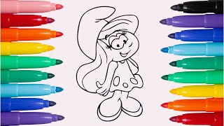 Come Disegnare e Colorare Puffetta  Tutorial per Bambini  Colorare i Puffi [upl. by Olnay]