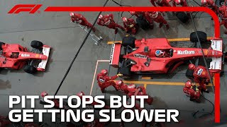 F1 Pit Stops But They Keep Getting SLOWER [upl. by Eerahs]