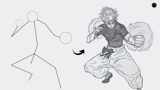 How to draw Gojo Satoru Full Body out of Stick Man  Easy Step by Step [upl. by Hpejsoj727]