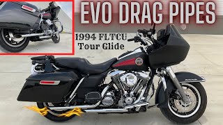 Harley Evo DRAG PIPES  1994 Tour Glide Ultra Classic FLTCU [upl. by Nagey598]